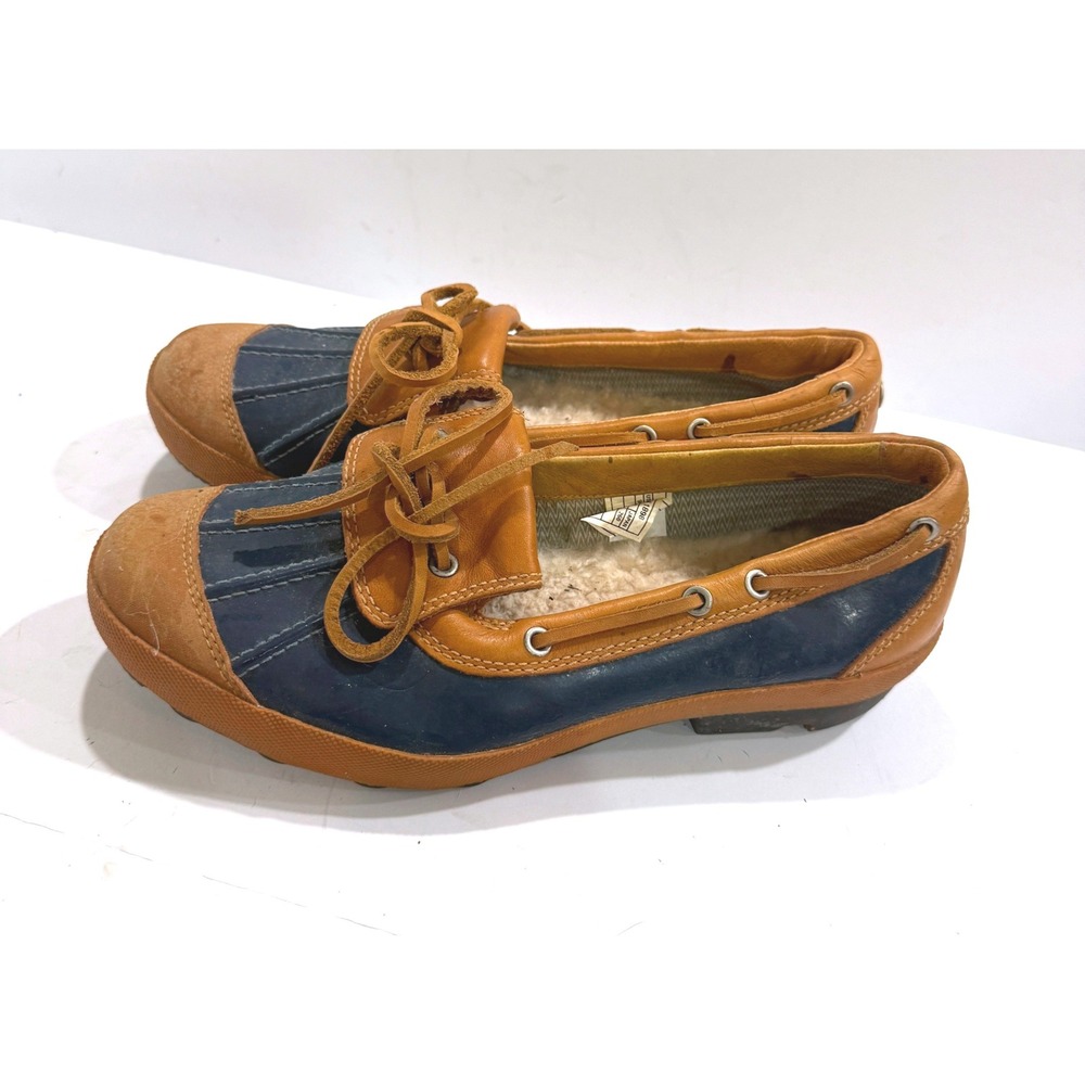 UGG Australia 1898 Navy Tan Leather Shearling Lined Duck Boat Shoes Womens 9